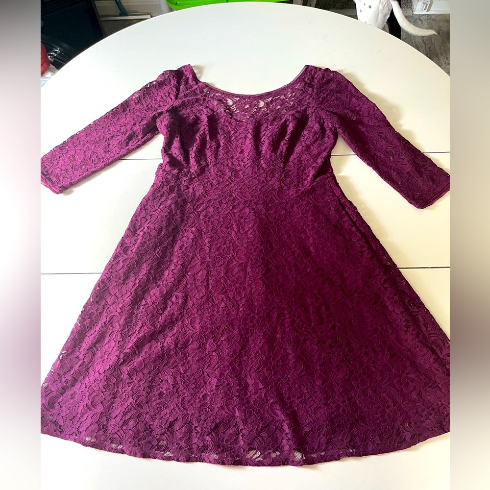 White House Black Market Plum Lace Long Sleeve Dress